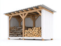 Abri à bûches en bois avec toit métal 240x90x200 cm - bois naturel blanc et gris - double compartiment