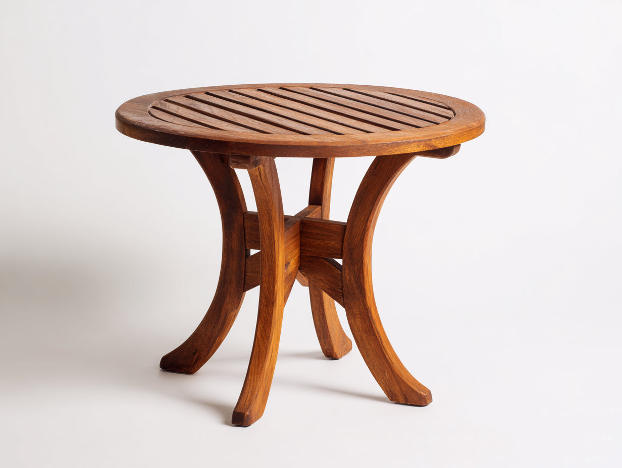 Table de jardin ronde en bois 90x90x75 cm - bois brun - plateau à lattes