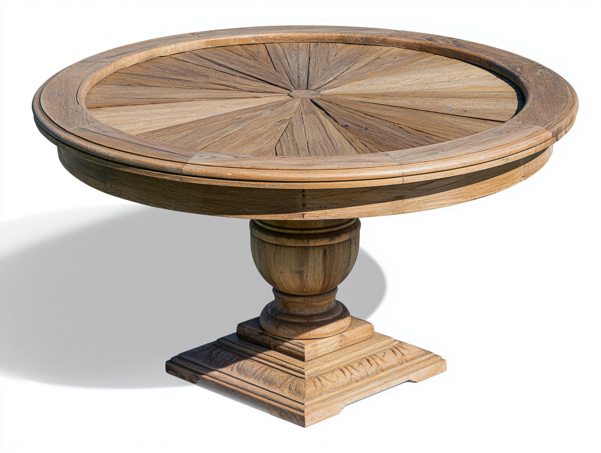 Table de jardin ronde en bois massif 120x120x76 cm - bois naturel - style rustique avec piètement central