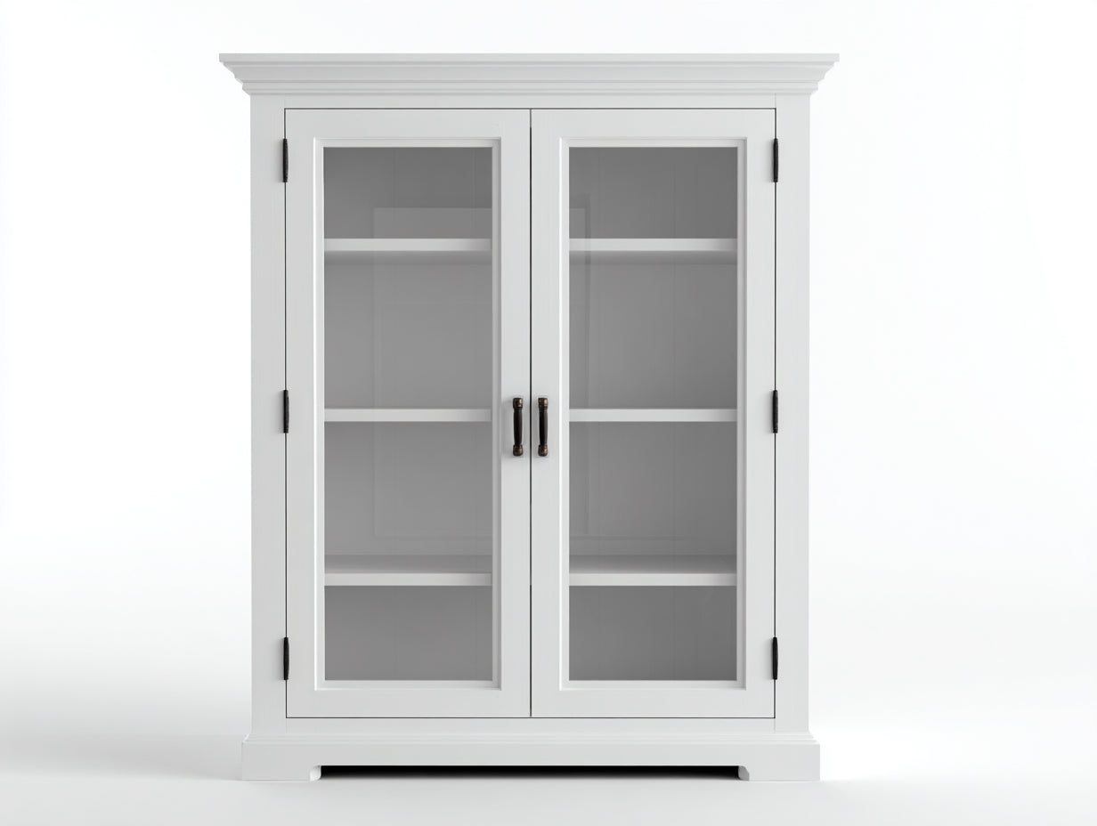 Vitrine en bois d'ingénierie et verre 100x42x180 cm - blanc-noir - 2 portes vitrées