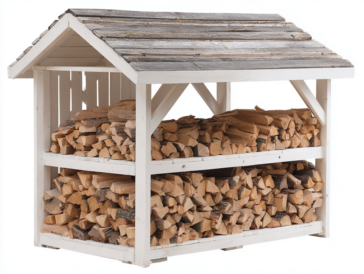 Abri à bûches en bois 180x80x180 cm - blanc et gris - rangement ouvert à 2 niveaux avec toit à deux pans pour extérieur