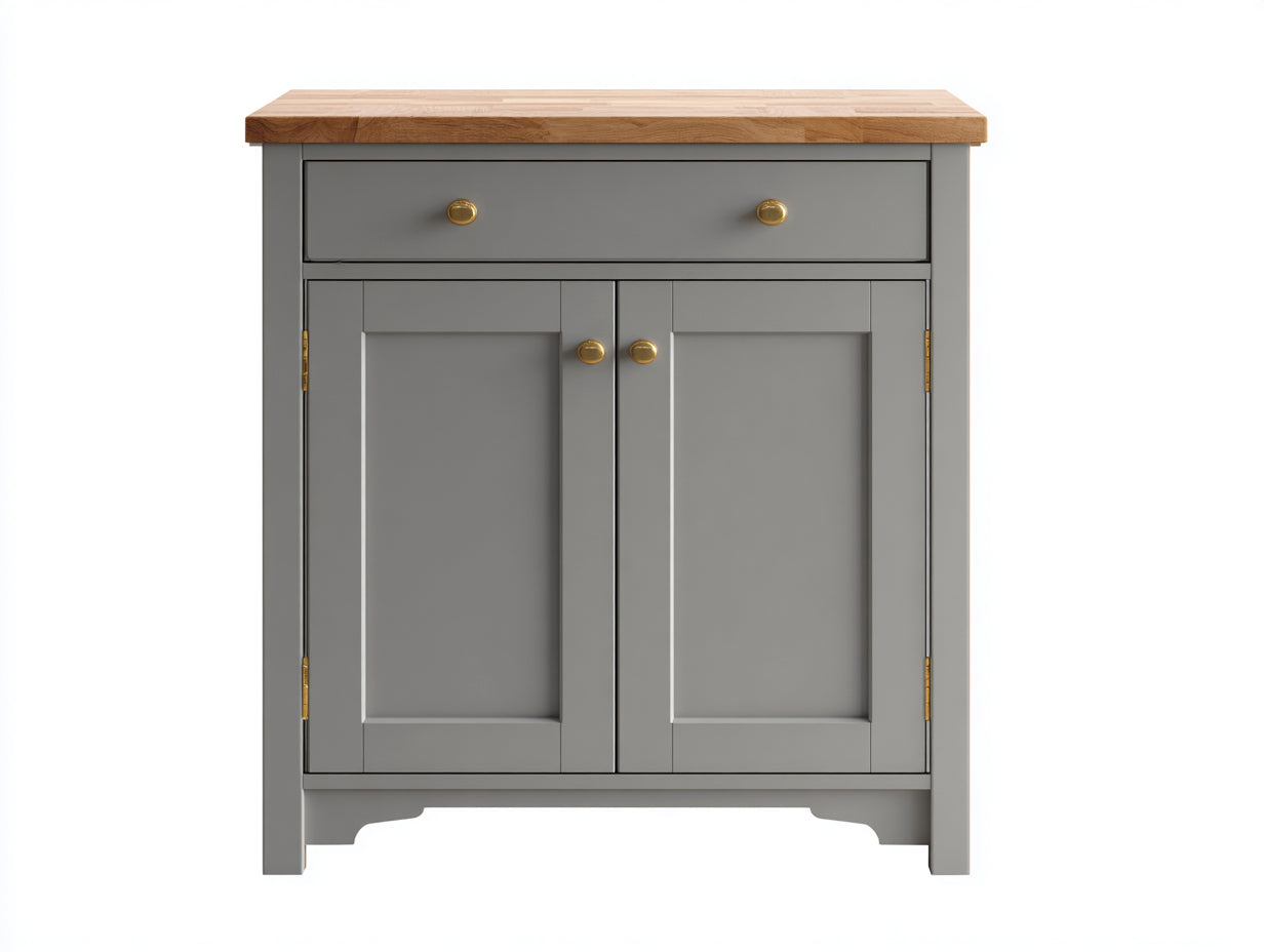 Buffet 2 portes avec tiroir en bois 90x40x90 cm - gris et bois naturel - style campagne