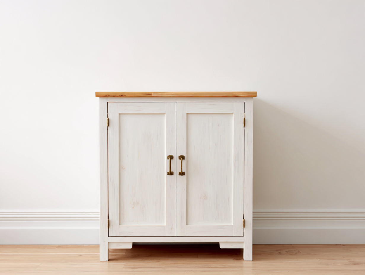 Buffet en bois d'ingénierie 100x40x90 cm - blanc vieilli-bois naturel - 2 portes battantes