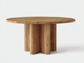 Table de jardin ronde en bois massif 120x120x75 cm - bois naturel clair - plateau épais et pied central cannelé style contemporain pour extérieur