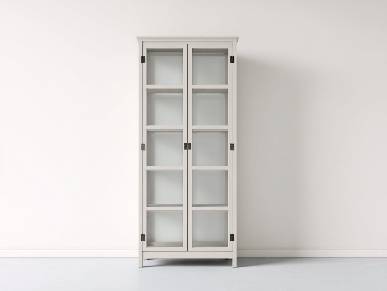 Vitrine 2 portes vitrées en bois et verre 80x35x180 cm - blanc cassé - style classique