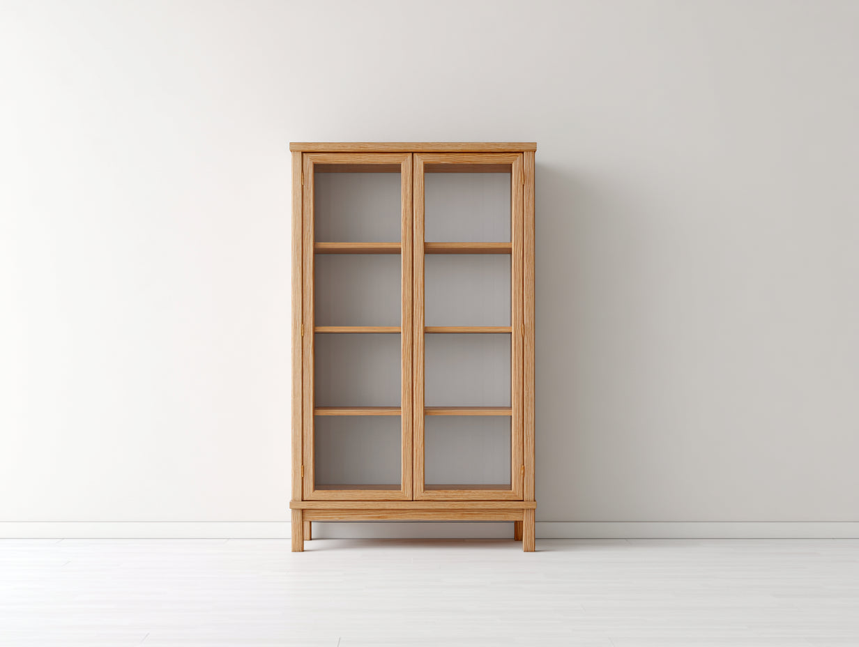 Vitrine en bois et verre 95x40x160 cm - bois naturel - style classique pour salle à manger