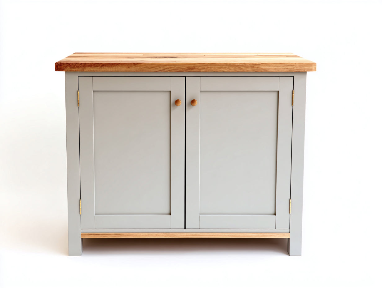 Buffet en bois et panneaux 105x40x85 cm - gris clair et bois naturel - style campagne pour salle à manger