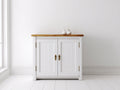 Buffet 2 portes en bois d'ingénierie 90x40x85 cm - blanc et bois naturel - poignées dorées style classique pour salle à manger