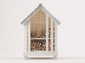 Abri à bûches en bois 120x60x190 cm - blanc et bois naturel - toit à deux pans