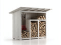 Abri à bûches - bois peint - 210x85x180 cm - blanc-bois naturel - compartiments ouverts pour extérieur