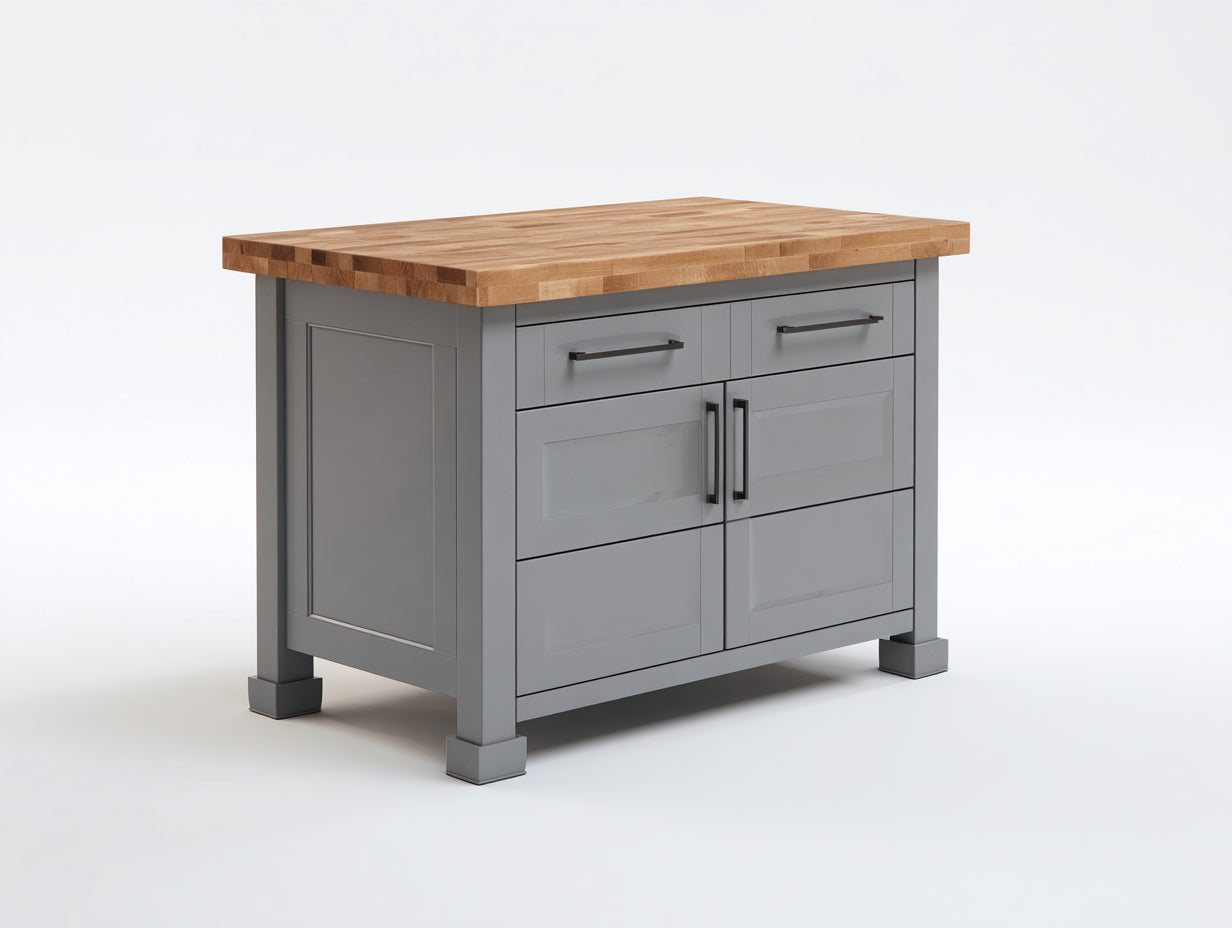 Buffet en bois avec plateau effet chêne 120x60x90 cm - gris et bois naturel - rangement pour cuisine
