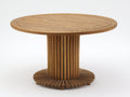 Table de jardin en bois 130x130x75 cm - bois naturel - plateau rond à lattes avec pied central cannelé