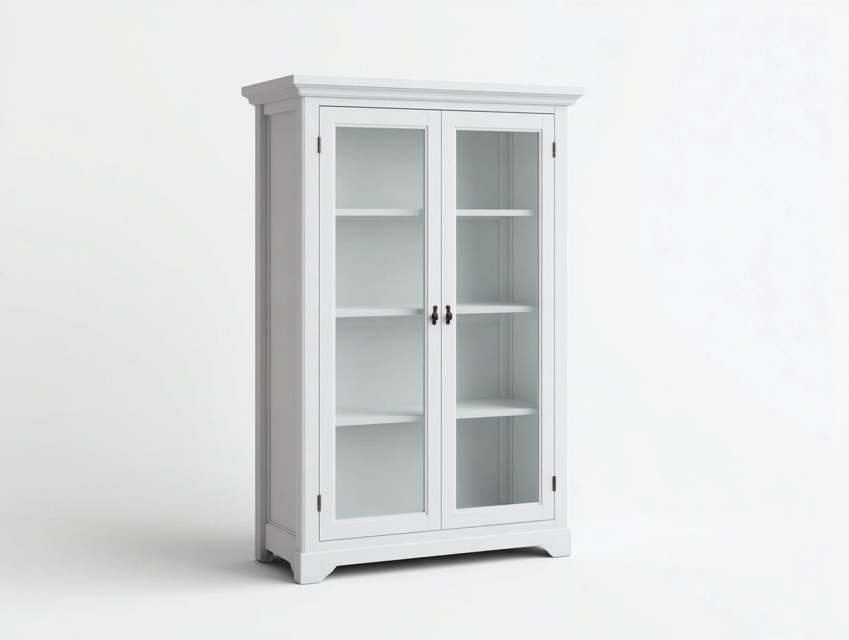 Vitrine 2 portes vitrées en bois et verre 95x40x180 cm - blanc - style classique