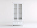 Vitrine en bois et verre 85x40x180 cm - blanc - style classique avec 2 tiroirs pour salle à manger