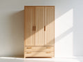 Armoire en bois d'ingénierie 120x55x200 cm - bois naturel - 3 portes battantes et 2 tiroirs