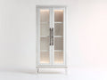 Vitrine en bois avec 2 portes vitrées 80x40x180 cm - blanc patiné et bois clair - éclairage intégré pour salon