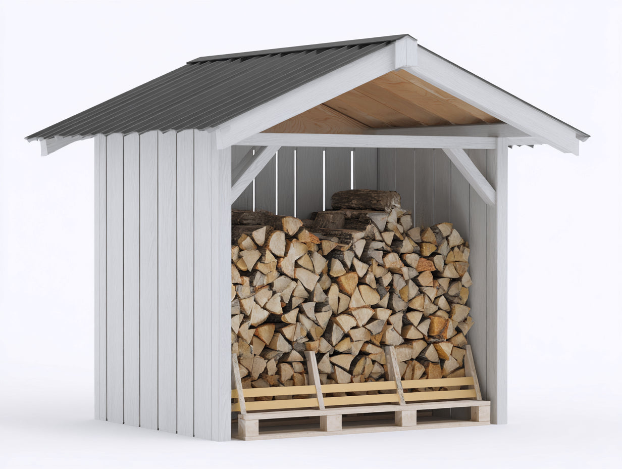 Abri à bûches 220x85x170 cm - bois blanc et toit gris - rangement extérieur couvert