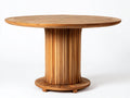 Table de jardin ronde en bois massif 130x130x76 cm - bois naturel - piètement cannelé moderne