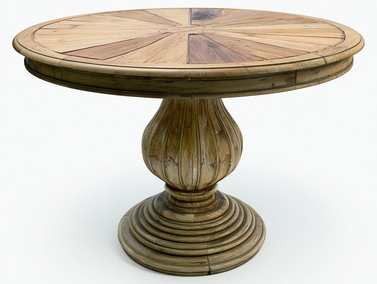 Table de jardin ronde en bois massif 135x135x76 cm - bois naturel et brun vieilli - style classique pour terrasse