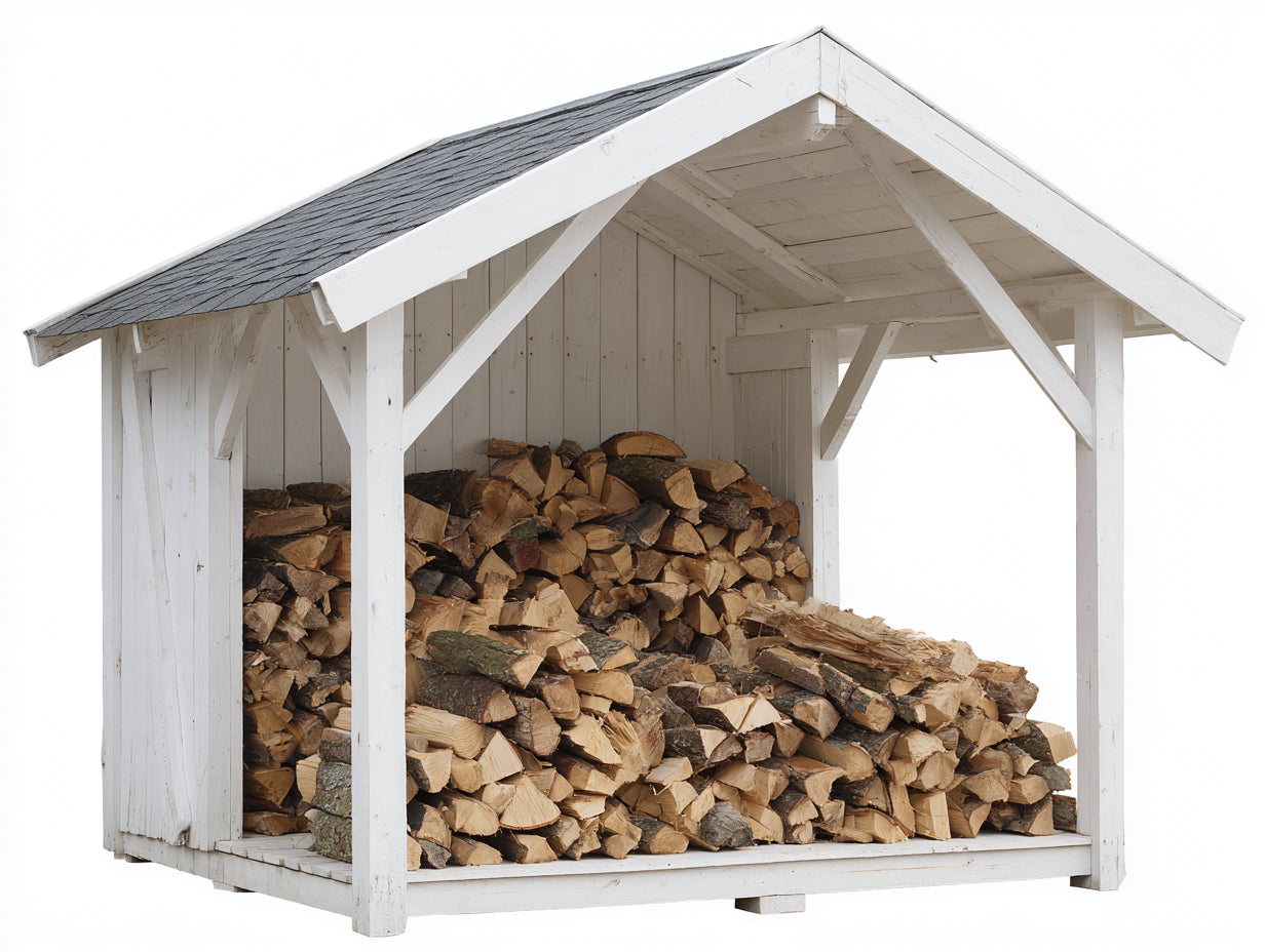 Abri à bûches en bois 200x100x210 cm - blanc et gris anthracite - structure ouverte avec toit à deux pans pour extérieur