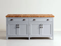 Buffet en bois avec plateau effet chêne 160x45x90 cm - gris clair et bois naturel - rangement de salle à manger