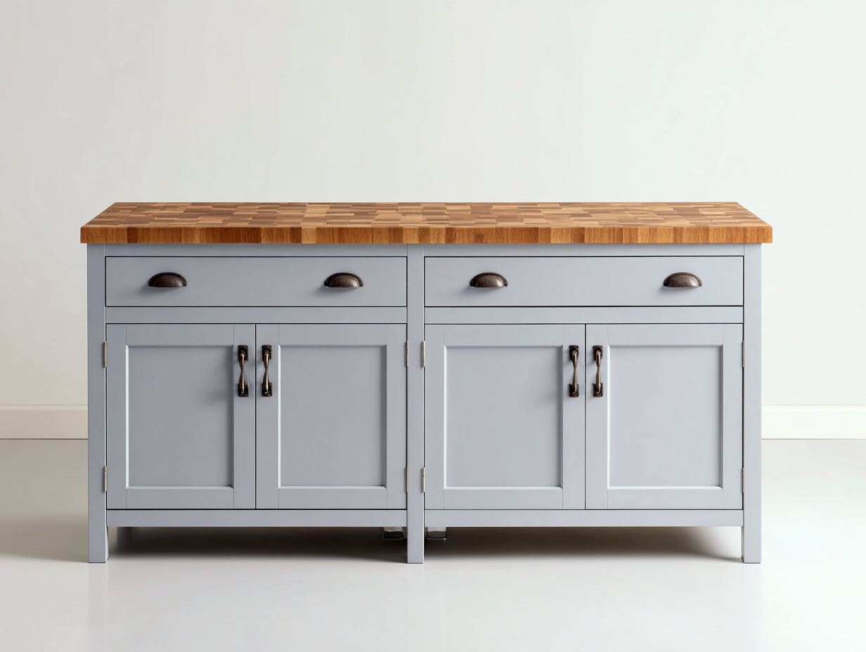 Buffet en bois avec plateau effet chêne 160x45x90 cm - gris clair et bois naturel - rangement de salle à manger