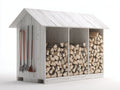 Abri à bûches en bois 220x70x180 cm - blanc - 3 compartiments