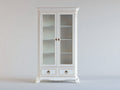 Vitrine 2 portes vitrées 2 tiroirs en bois d'ingénierie et verre 100x45x200 cm - blanc et doré - détails sculptés style classique pour cuisine