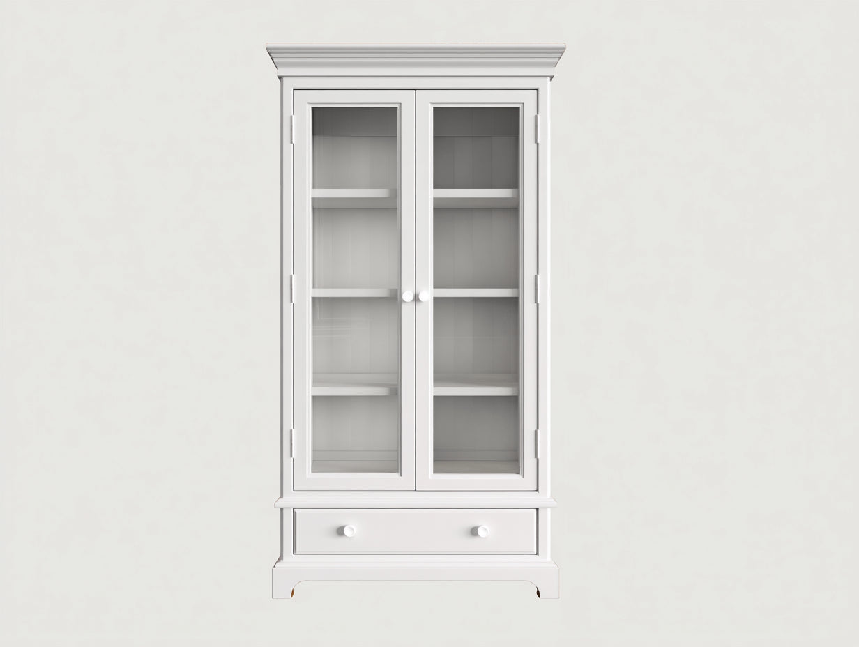 Vitrine en bois avec 2 portes vitrées 90x40x190 cm - blanc - style classique pour salon
