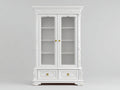 Vitrine en bois d'ingénierie et verre 110x45x190 cm - blanc-or - 2 portes vitrées et 2 tiroirs